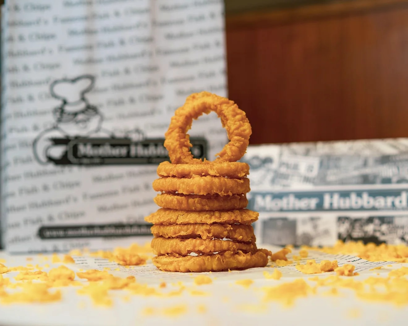 A tower of battered onion rings